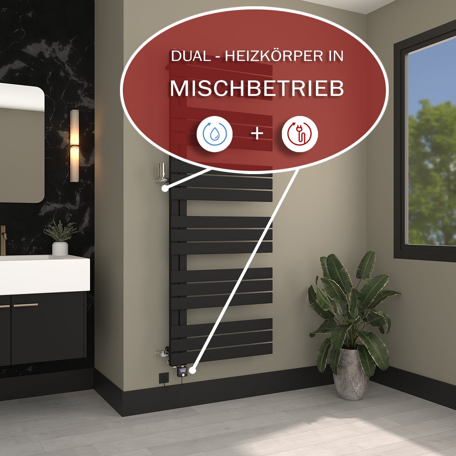 Badheizkörper & Handtuchheizkörper DRESDEN mit seitlichen Anschlüssen - seitlich offen - 900/940mm