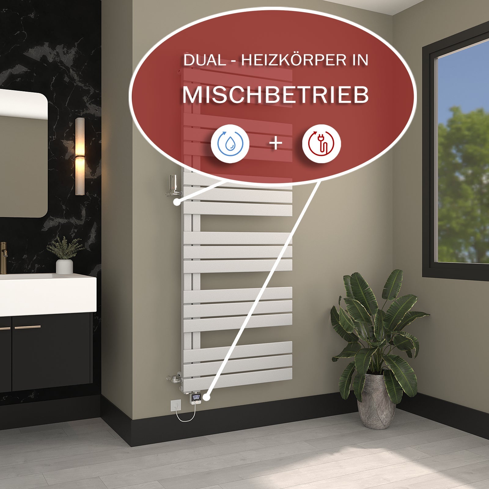Badheizkörper & Handtuchheizkörper DRESDEN mit seitlichen Anschlüssen - seitlich offen - 900/940mm